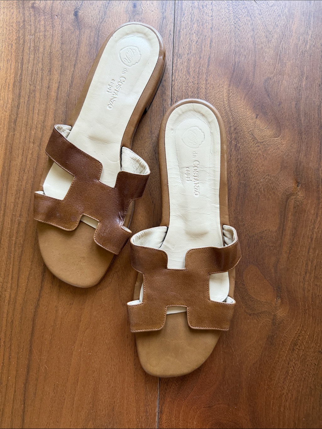 H / Da Costanzo Leather Camel H Flat Sandals 39